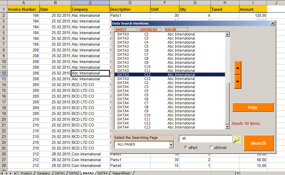 Excel searching with userform